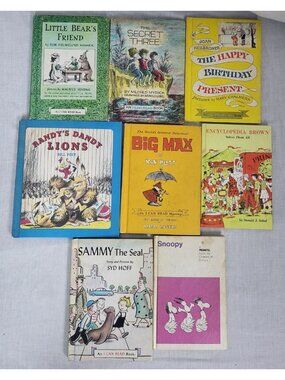 8 Vintage 50s-60s Kids Picture Books Snoopy, I can read, Encyclopedia Brown